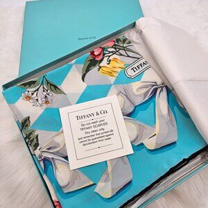 Tiffany & Co Silk Scarf - Blue Floral & Ribbon Motif